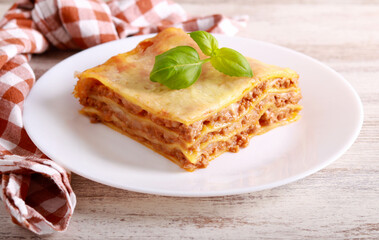 Slice of fresh lasagne