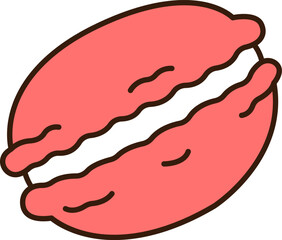 Pink macaroon dessert doodle icon.