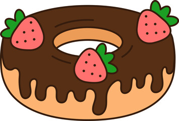 Donut with strawberries doodle icon.