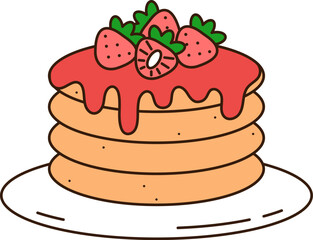 Pancakes with strawberries doodle icon.