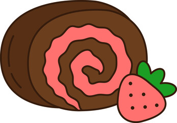 Strawberry chocolate roll doodle icon.