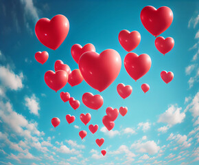 Fototapeta na wymiar red heart balloons in blue sky concept of love in valentine day.