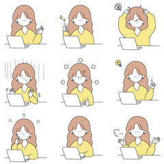 パソコンするかわいいお姉さんのセット白