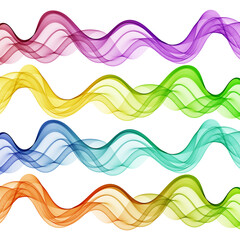 Set of horizontal waves. Abstract colored, red blue green yellow color transparent wave background