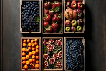 Summer fruit and berry variety in Flat lay (Ai generated)