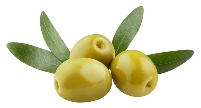 Delicious green olives with leaves cut out