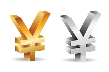 3d Japanese yen symbol in golden and grey shades