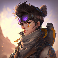Futuristic female game character design, generative ai