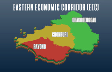 isometric background of Eastern Economic Corridor or EEC map at Thailand