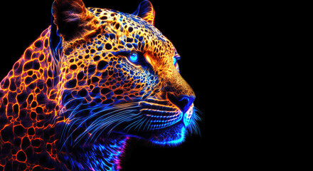 Leopard made of neon light  - Generative AI - obrazy, fototapety, plakaty
