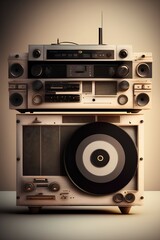 Obraz premium Old dusty vinyl player and controls - generative ai