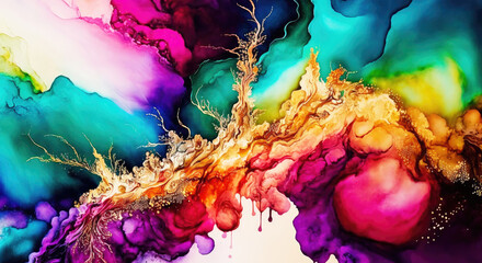 Marble Alcohol Ink Painting Rainbow Colors  - Generative AI