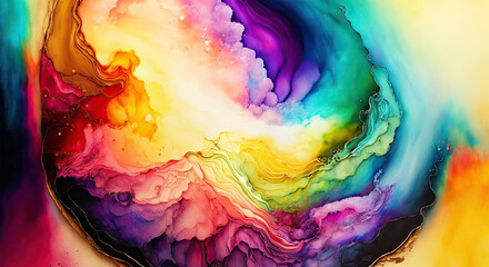 Marble Alcohol Ink Painting Rainbow Colors  - Generative AI