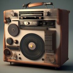 Fototapeta premium Old dusty vinyl player and controls - generative ai