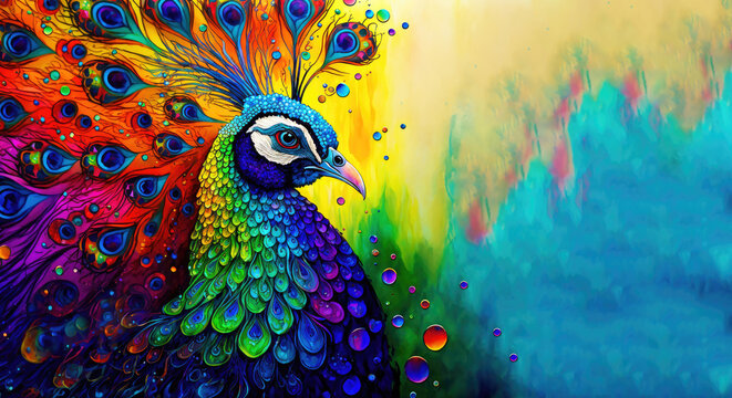 Peacock Colorful Psychedelic  - Generative AI