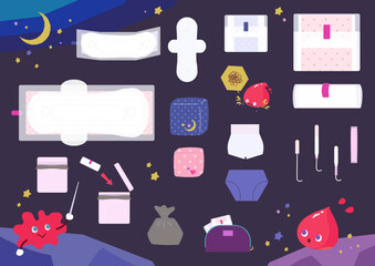 生理・生理用品のかわいいイラストセット