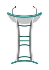 Tribune. Stand or debate podium with microphone for speech. Rostrum for business presentation or conference speech tribune. Empty platform for speakers