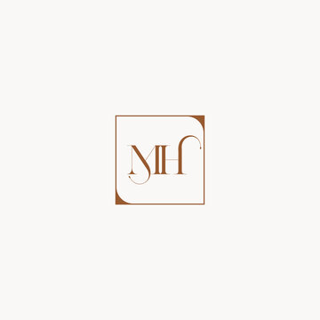 MH brown initial wedding logo design ideas in minimalist square concept