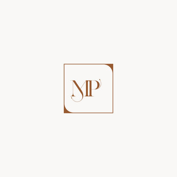 MP brown initial wedding logo design ideas in minimalist square concept