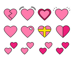 set of different hearts in different styles