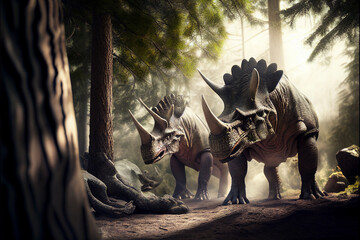 Fototapeta premium Rendition of prehistoric dinosaurs,brachiosaurus, generative ai
