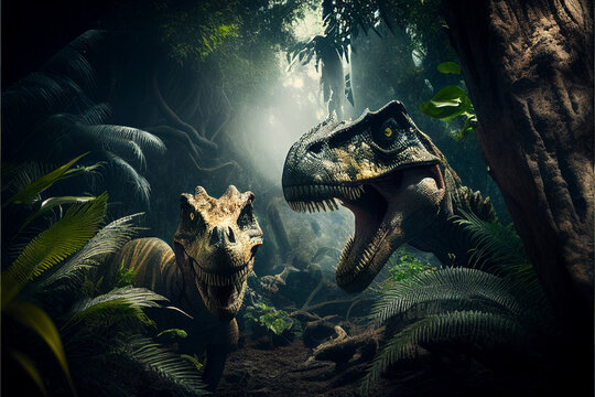 Rendition of prehistoric dinosaurs,brachiosaurus, generative ai © PostReality Media