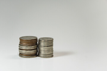 Close-up shot of pile of coins, savings, investment, finance and investment idea