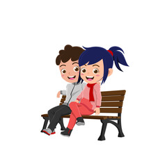 Cute Boy and Girl Celebrating Valentines Day, Background in Separate Layers for Easy Editing