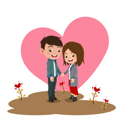 Cute Boy and Girl Celebrating Valentines Day, Background in Separate Layers for Easy Editing