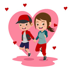 Cute Boy and Girl Celebrating Valentines Day, Background in Separate Layers for Easy Editing