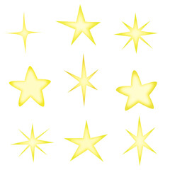 set of hand drawn stars with shine gradation.
