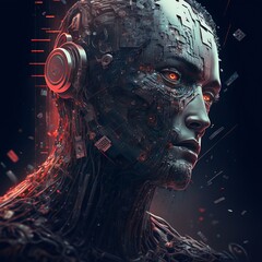 Artificial intelligence male Face. Generative AI