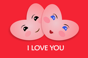 St. Valentine's Day. The 14th of February. Two cheery hearts on a red background. Postcard to a woman. Vector design.