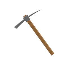 Wooden pickaxe and gold nugget vector illustration.