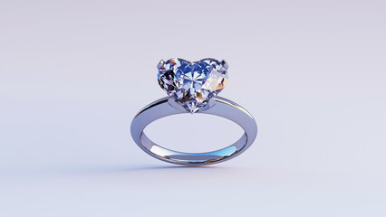diamond ring with heart diamonds 3D rendering