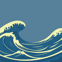 Tsunami waves. Big sea waves in cartoon style. Vector background