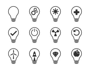 Light bulb in hand. Set of vector illustrations