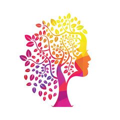 Woman Tree png Template Design. Woman Face Leaf Vector Design.	