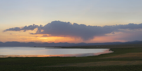 Sunset over Song Kol Lake, Naryn Province, Kyrgyzstan
