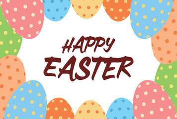 HAPPY EASTERの文字とドット柄のタマゴフレームのイースター素材