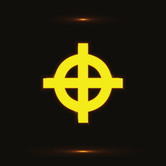 Golden Celtic cross symbol over black background. Glowing cross icon vector illustration