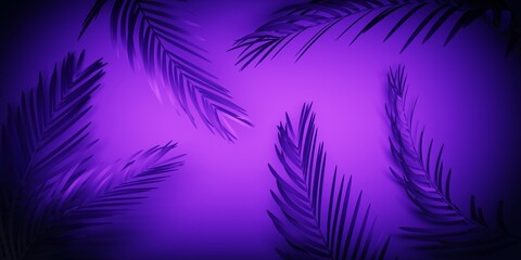 Tropical jungle frame. Tropical plant leaves on purple background