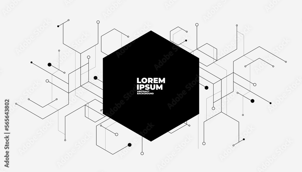 Poster geometric hexagon lines and dots connection banner template.