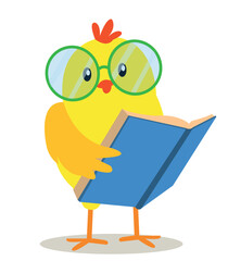 cute yellow chicks reading a book