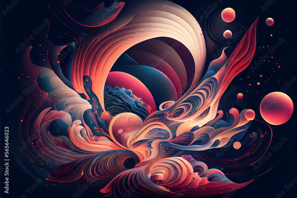 Aufkleber abstract space background with planets and outer space drawing. generative ai