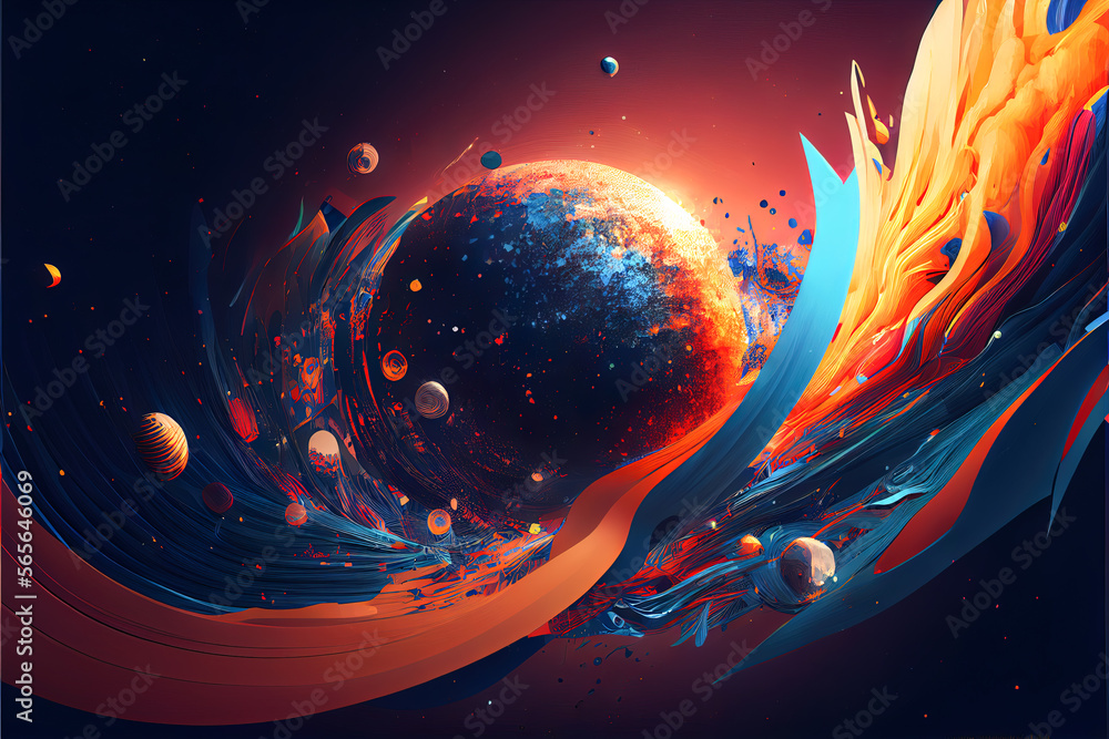 Poster abstract space background with planets and outer space drawing. generative ai