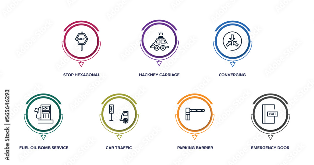 Poster signals set outline icons with infographic template. thin line icons such as stop hexagonal, hackney
