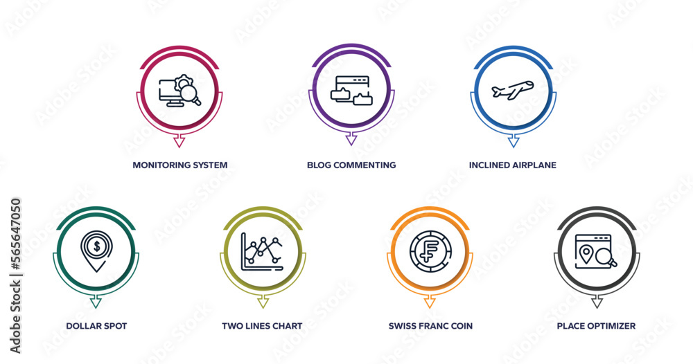 Poster marketing and seo outline icons with infographic template. thin line icons such as monitoring system
