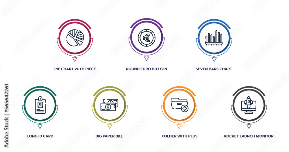 Poster marketing and seo outline icons with infographic template. thin line icons such as pie chart with pi