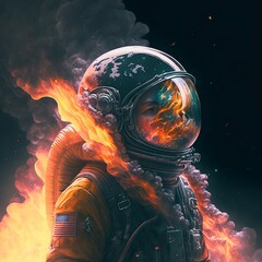 Fototapeta na wymiar universe, burning, planets, astronaut with generative AI